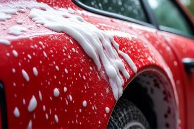 外装洗車中の車